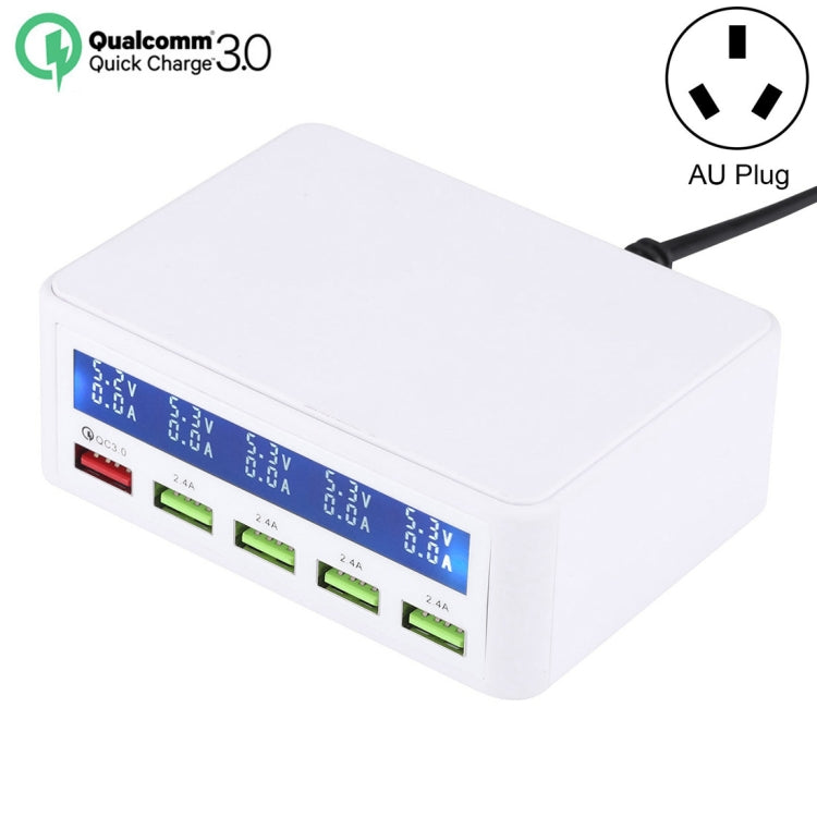 40W QC3.0 2.4A 4 USB Ports Fast Charging Station Travel Desktop Charger Power Adapter with LCD Digital Display AU Plug
