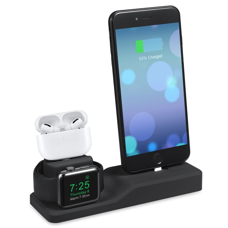 Station de chargement en silicone 3 en 1 pour Apple Watch et iPhone AirPods Pro avec support de fonction (noir)