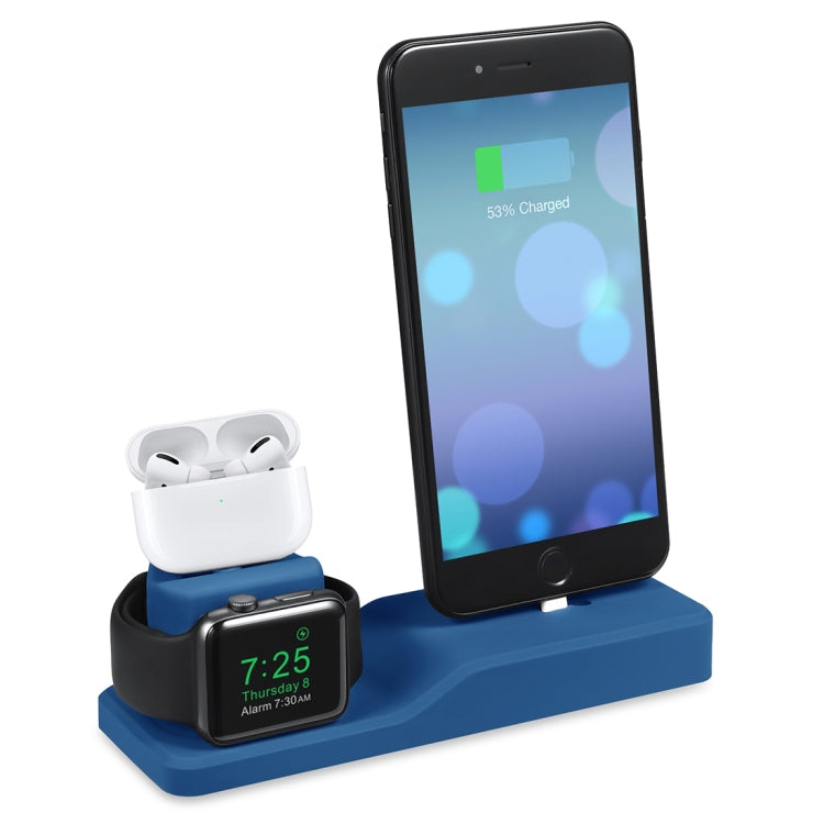 Station de chargement en silicone 3 en 1 pour Apple Watch et iPhone AirPods Pro avec support de fonction (bleu)
