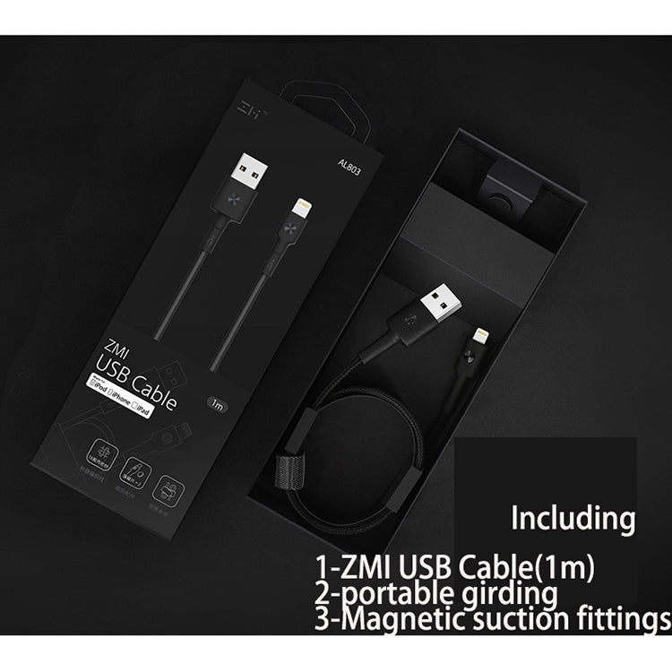 Xiaomi ZMI Original MFI trenzado 1M ZMI 8 Pin a Cable de Carga del Cable de Datos USB (Negro)