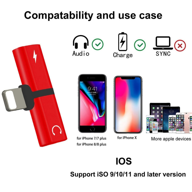 8 Pin 5V 1A 2 in 1 Audio Converter Headphone Adapter for Listening to Calls For iPhone X iPhone 8 and 7 iPhone 8 Plus and 7 Plus (Red)