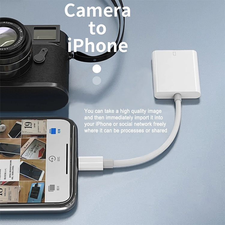Adaptador de lector de cámara de 8 Pines a Tarjeta SD compatible con sistema iOS 9.2-11 Para iPhone iPad (Blanco)