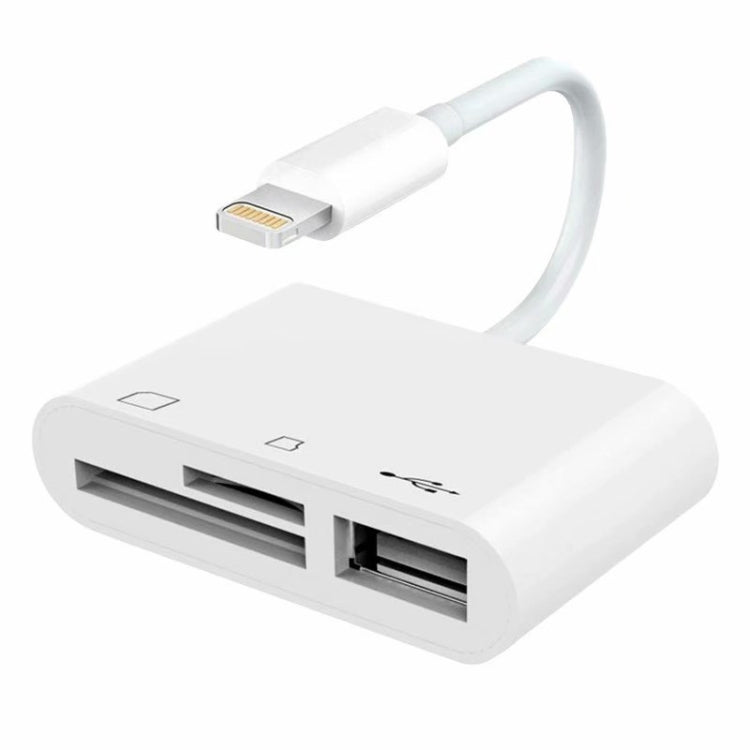 NK-1081 Adaptateur de lecteur de caméra 8 broches vers SD + TF + Port USB Prise en charge du système IOS 9.2-11 pour iPhone iPad (Blanc)