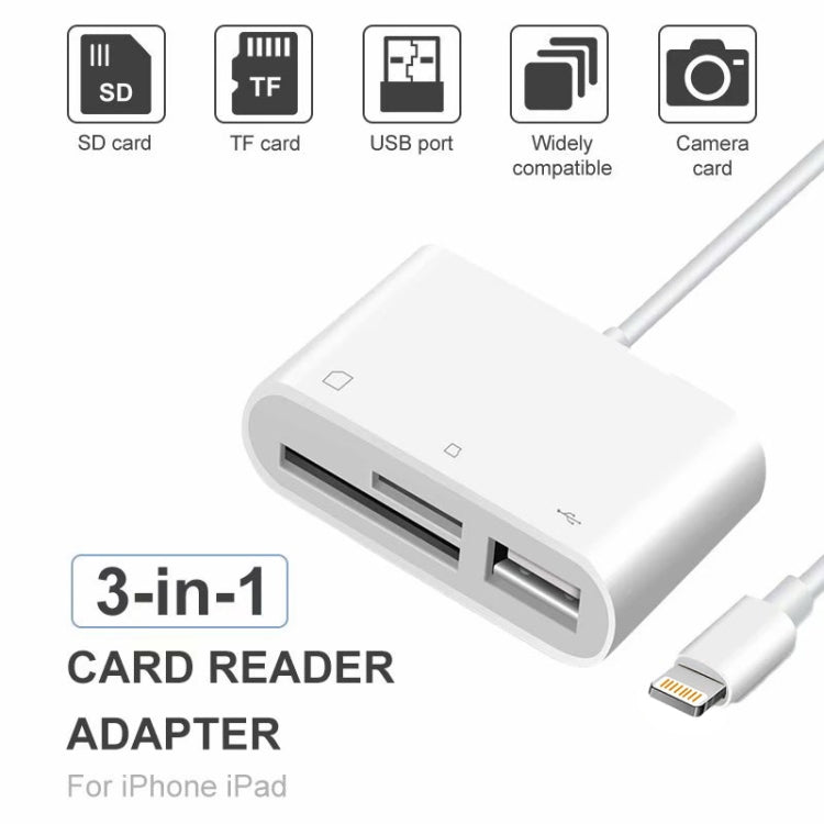 NK-1081 8 PIN a SD + TF + Adaptador de lectores de cámara de Puerto USB Soporte IOS 9.2-11 SISTEMA Para iPhone iPad (Blanco)