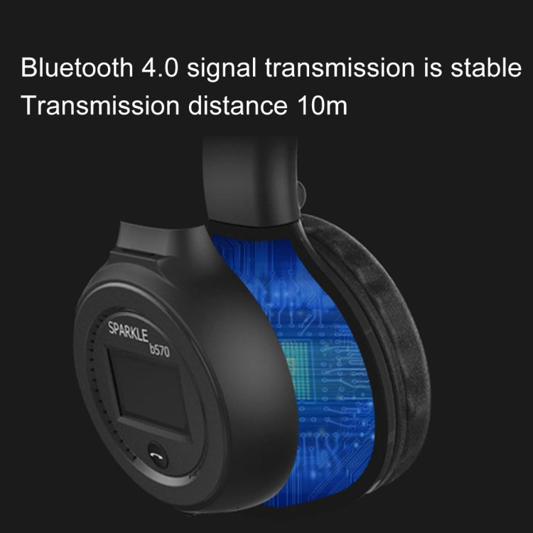 ZEALOT B570 Wireless Bluetooth Subwoofer Stereo Headphones with LED Color Display Design and HD and FM Microphone for Mobile Phones Tablets and Laptops Supports Max 32GB TF Card (Blue)