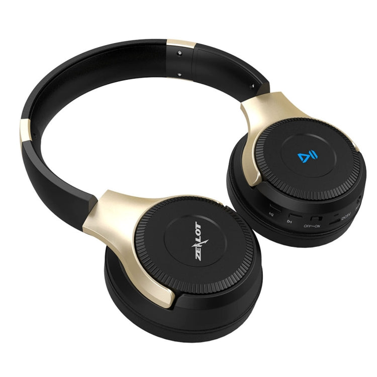 ZEALOT B26T Wireless Bluetooth 4.0 Stereo Headphones with Subwoofer with Universal 3.5mm Audio Cable and HD Mic for Mobile Phones Tablets and Laptops Supports Max 32GB TF Card (Gold)
