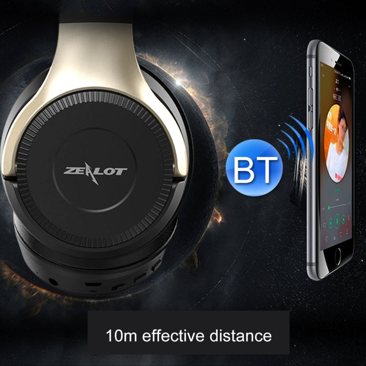 ZEALOT B26T Wireless Bluetooth 4.0 Stereo Headphones with Subwoofer with Universal 3.5mm Audio Cable and HD Mic for Mobile Phones Tablets and Laptops Supports Max 32GB TF Card (Gold)