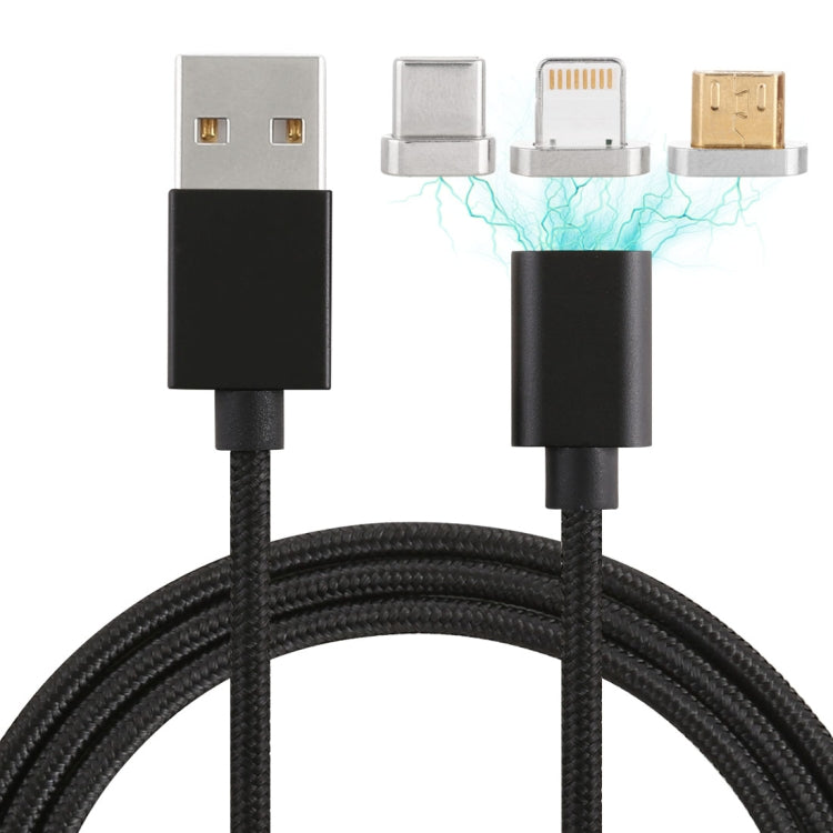 1m 3 in 1 USB to Micro USB + 8 Pin + USB-C / Type C Detachable Magnetic Cable for iPhone Galaxy Huawei Xiaomi HTC Sony and Other Smartphones (Black)