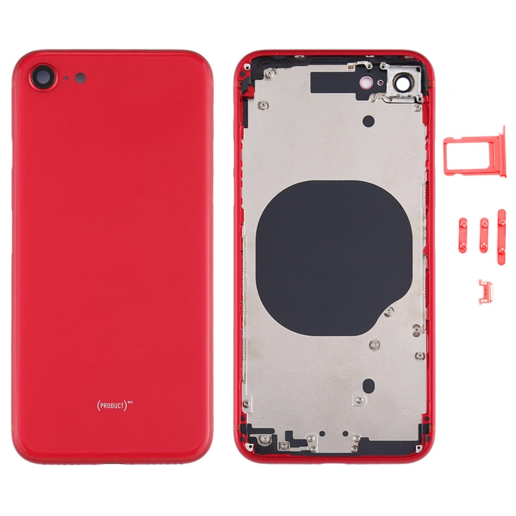 Coque arrière de batterie avec cache d'objectif d'appareil photo et plateau de carte SIM et touches latérales pour iPhone SE 2020 (rouge)