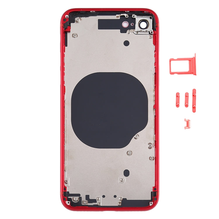 Coque arrière de batterie avec cache d'objectif d'appareil photo et plateau de carte SIM et touches latérales pour iPhone SE 2020 (rouge)