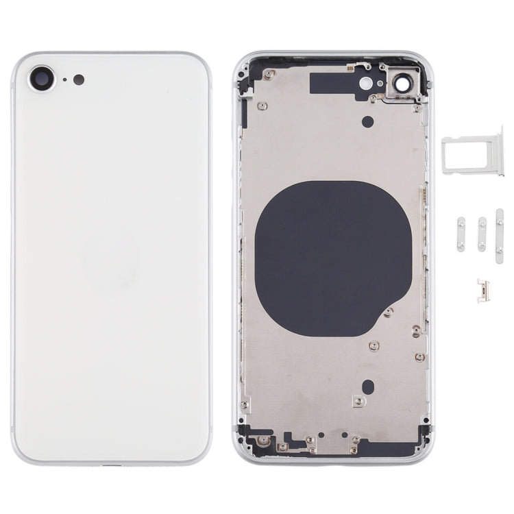 Coque arrière de batterie avec cache d'objectif d'appareil photo et plateau de carte SIM et touches latérales pour iPhone SE 2020 (Argent)