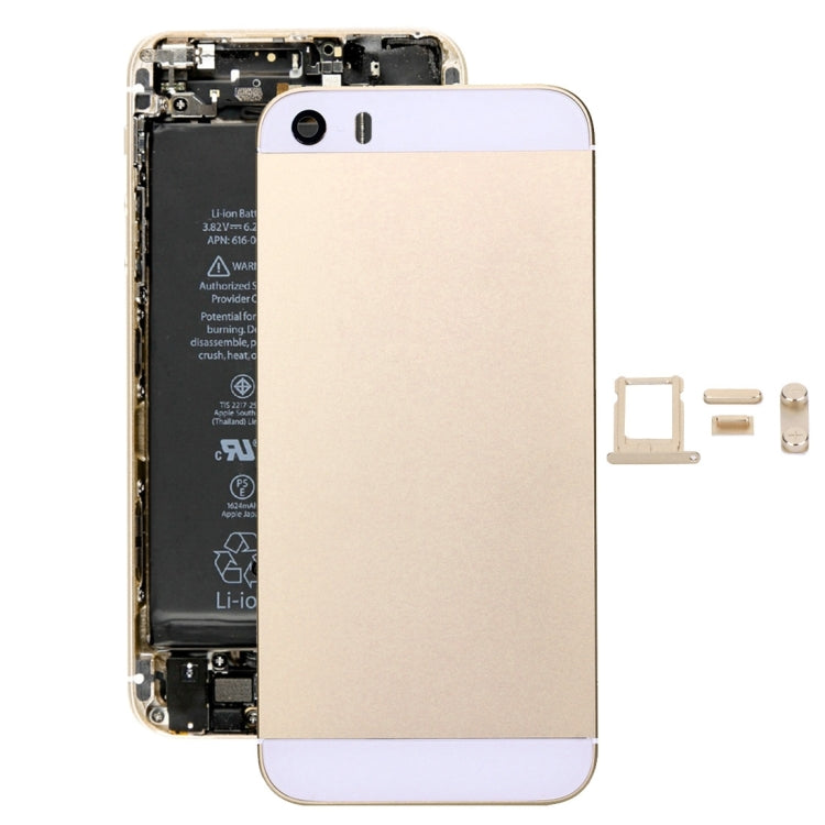 5 en 1 pour iPhone SE d'origine (couvercle de batterie + plateau de carte + touche de contrôle du volume + bouton d'alimentation + touche de vibration de l'interrupteur muet) boîtier d'assemblage complet (doré)