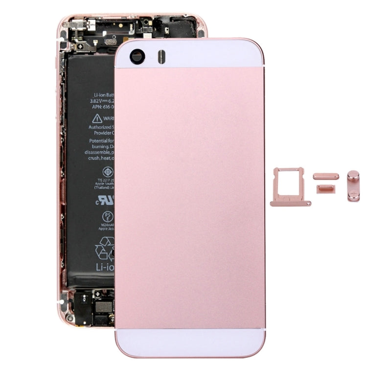 5 en 1 Para iPhone SE Original (Tapa de Batería + Bandeja de Tarjeta + Tecla de Control de Volumen + Botón de Encendido + Tecla Vibradora del Interruptor de Silencio) Cubierta de la Carcasa de Montaje Completo (Oro Rosa)