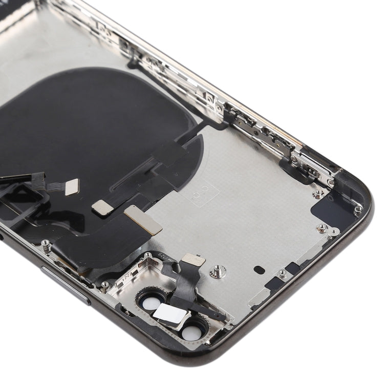 Coque arrière de la batterie avec touches latérales, vibreur, haut-parleur et bouton d'alimentation + bouton de volume, plateau de carte de câble flexible et adhésif de batterie pour iPhone X (noir)