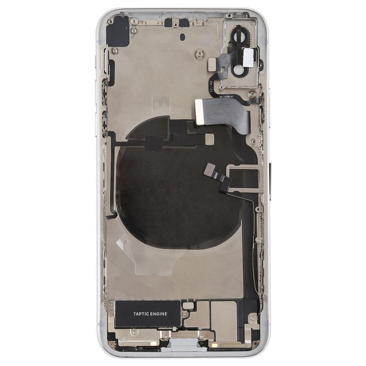 Battery Back Cover Assembly with Side Keys Vibrator Loudspeaker and Power Button + Volume Button Flex Cable Card Tray and Battery Adhesive for iPhone X (White)