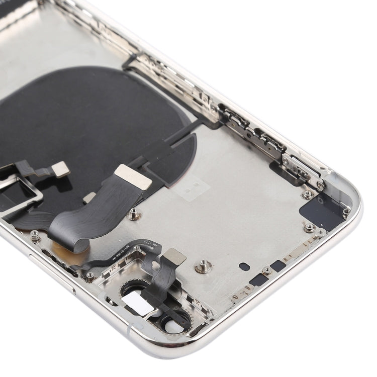 Coque arrière de batterie avec touches latérales, vibreur, haut-parleur et bouton d'alimentation + bouton de volume, plateau de carte de câble flexible et adhésif de batterie pour iPhone X (blanc)