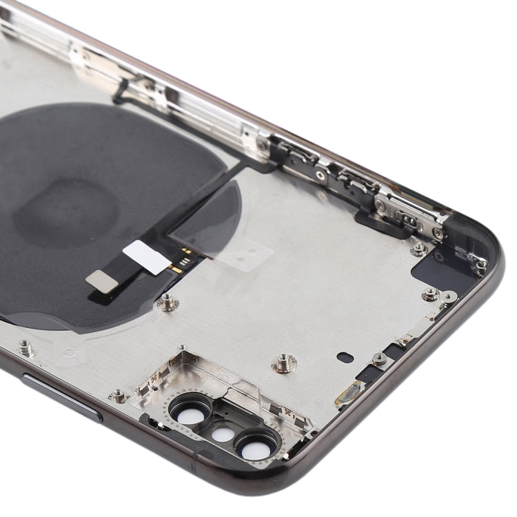 Assemblage de couvercle arrière de batterie avec touches latérales et module de charge sans fil et bouton de volume câble flexible et plateau de carte pour iPhone X (noir)