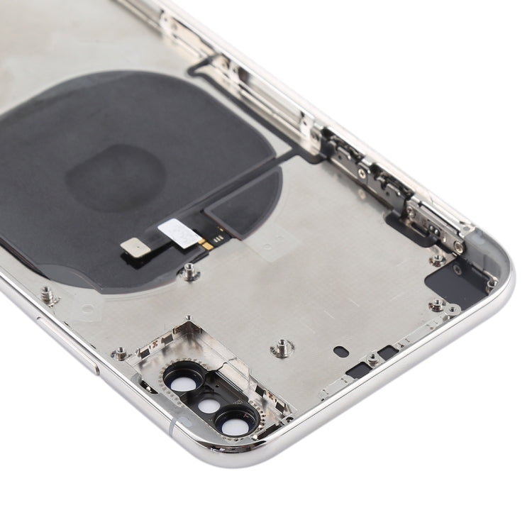 Assemblage de couvercle arrière de batterie avec touches latérales et module de charge sans fil et bouton de volume câble flexible et plateau de carte pour iPhone X (blanc)