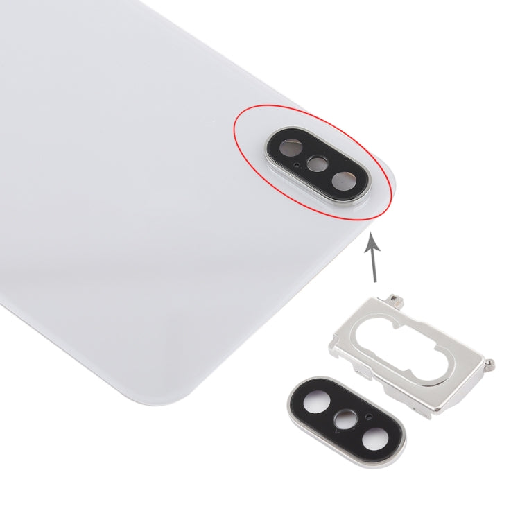 Coque arrière de batterie avec lunette et objectif de caméra arrière et adhésif pour iPhone XS Max (Blanc)