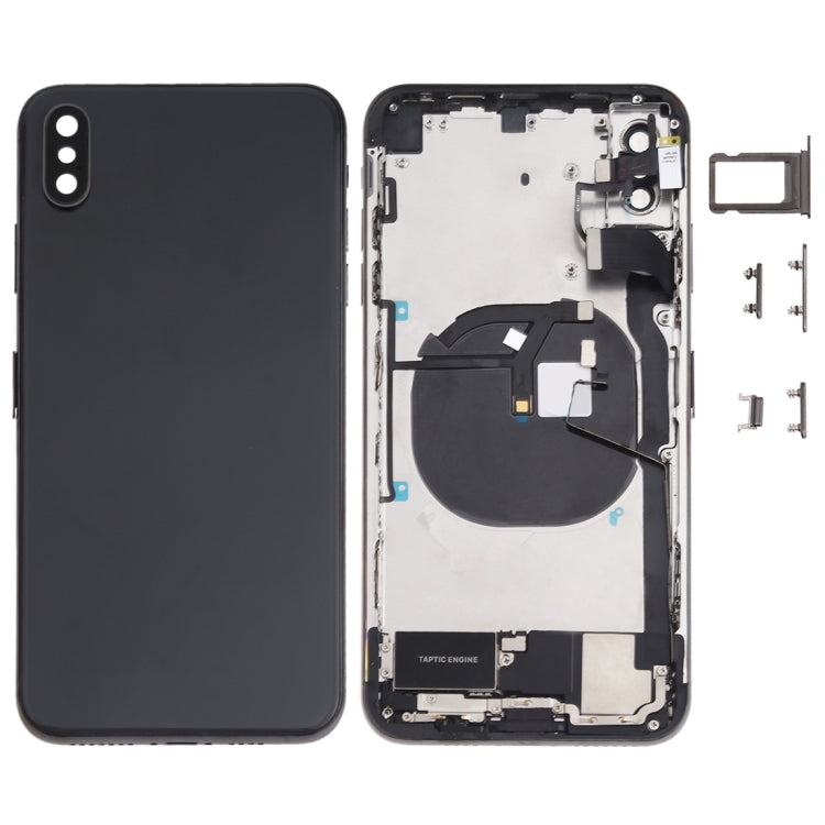 Battery Back Cover Assembly (with Side Keys Speaker Motor Camera Lens Card Tray and Power Button + Volume Button + Charging Port + Signal Flex Cable and Wireless Charging Module) for iPhone XS Max (Black)
