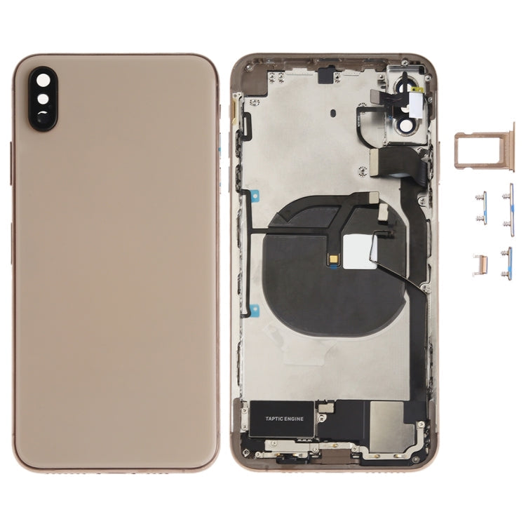 Battery Back Cover Assembly (with Side Keys Speaker Motor Camera Lens Card Tray and Power Button + Volume Button + Charging Port + Signal Flex Cable and Wireless Charging Module) for iPhone XS Max (Gold)