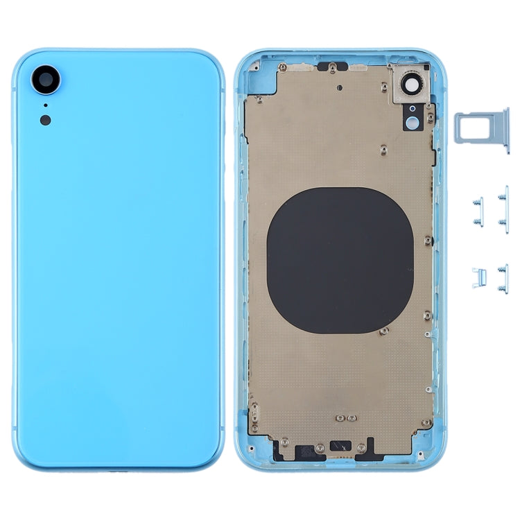 Back Housing Cover with Camera Lens and SIM Card Tray and Side Keys for iPhone XR (Blue)