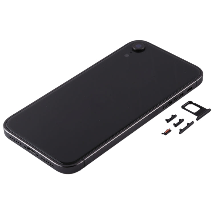 Square Frame Battery Back Cover with SIM Card Tray and Side Keys for iPhone XR (Black)