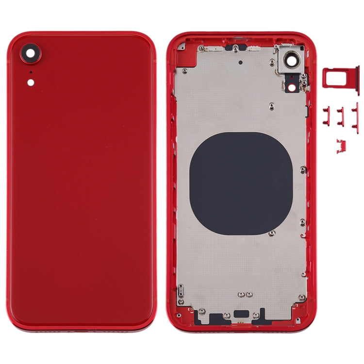 Square Frame Battery Back Cover with SIM Card Tray and Side Keys for iPhone XR (Red)
