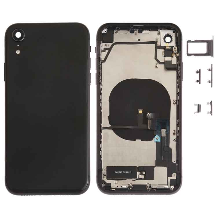 Battery Back Cover Assembly (with Side Keys Speaker Motor Camera Lens Card Tray and Power Button + Volume Button + Charging Port + Signal Flex Cable and Wireless Charging Module) for iPhone XR (Black)