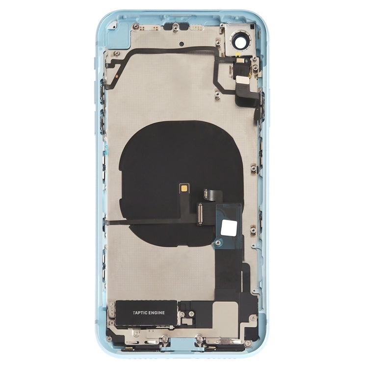 Battery Back Cover Assembly (with Side Keys Speaker Motor Camera Lens Card Tray and Power Button + Volume Button + Charging Port + Signal Flex Cable and Wireless Charging Module) for iPhone XR (Blue)