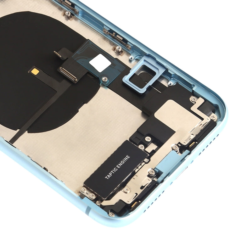 Battery Back Cover Assembly (with Side Keys Speaker Motor Camera Lens Card Tray and Power Button + Volume Button + Charging Port + Signal Flex Cable and Wireless Charging Module) for iPhone XR (Blue)