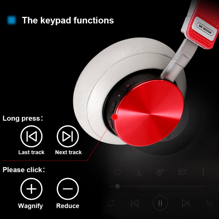 WK BH800 Bluetooth 4.1 Auriculares Bluetooth Inalámbricos plegables llamada de asistencia (Rojo)