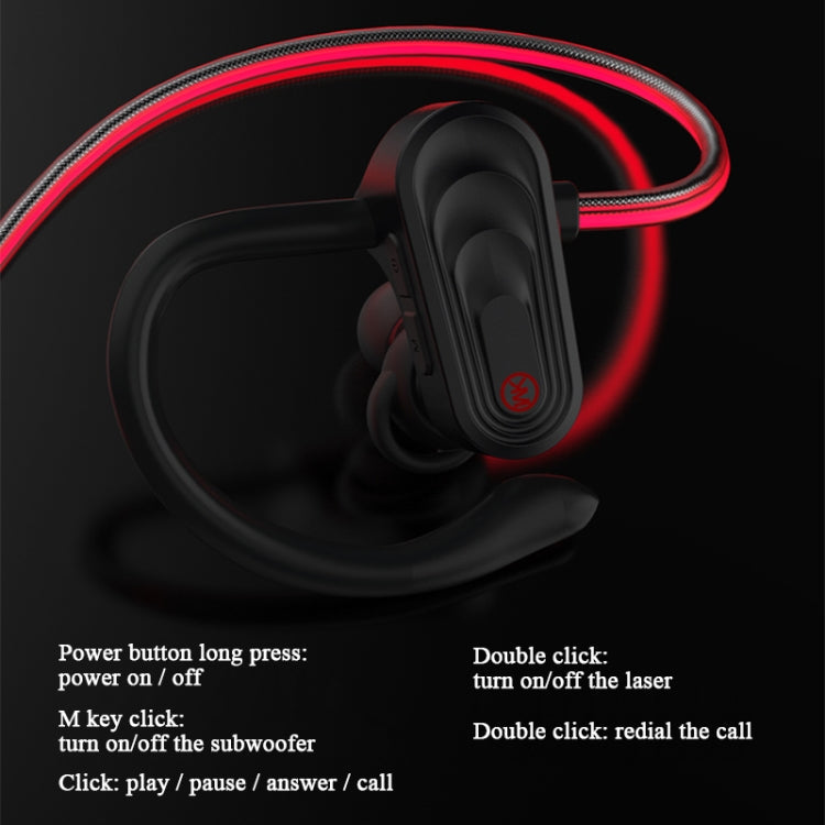 WK V13 Bluetooth 5.0 Laser Pulse Wired Control Bluetooth Earphone Support Call (Noir)
