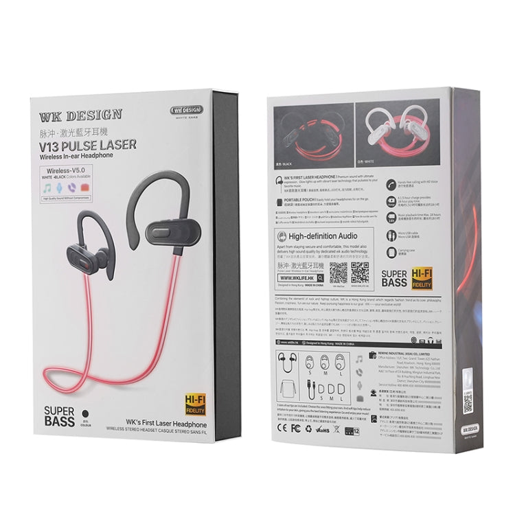 WK V13 Bluetooth 5.0 Laser Pulse Wired Control Bluetooth Headset Support Call (White)