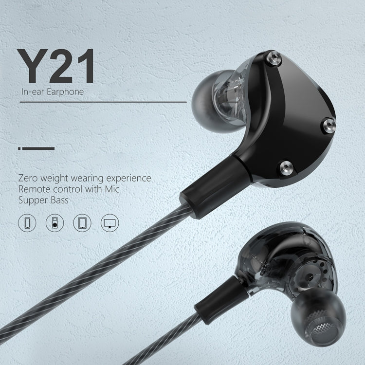 WK Y21 3.5 mm Remaches de metal Stereo de alta fidelidad Auricular de música con Control por Cable en la Oreja Longitud del Cable: 1.25 m (Negro)