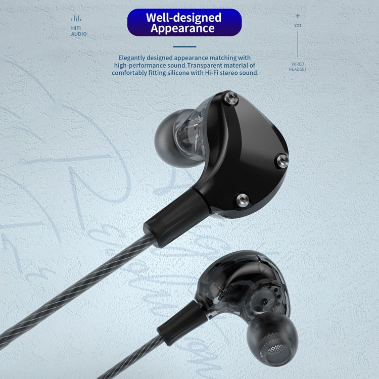 WK Y21 3.5 mm Remaches de metal Stereo de alta fidelidad Auricular de música con Control por Cable en la Oreja Longitud del Cable: 1.25 m (Negro)