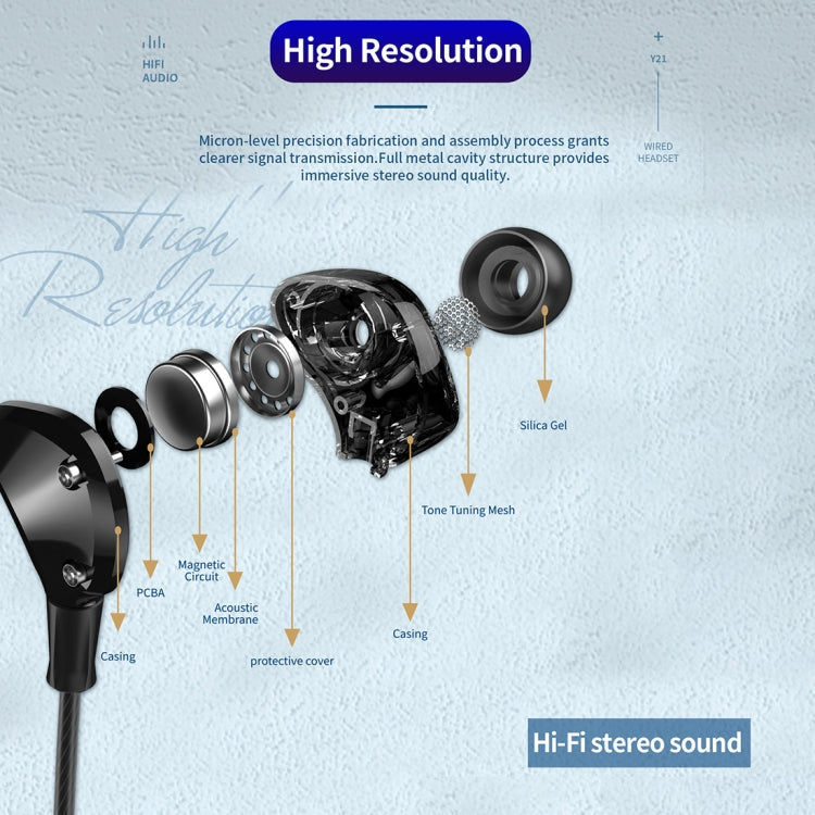 WK Y21 3.5mm Metal Rivets HiFi Stereo In-Ear Wired Control Music Earphone Cable Length: 1.25m (Black)