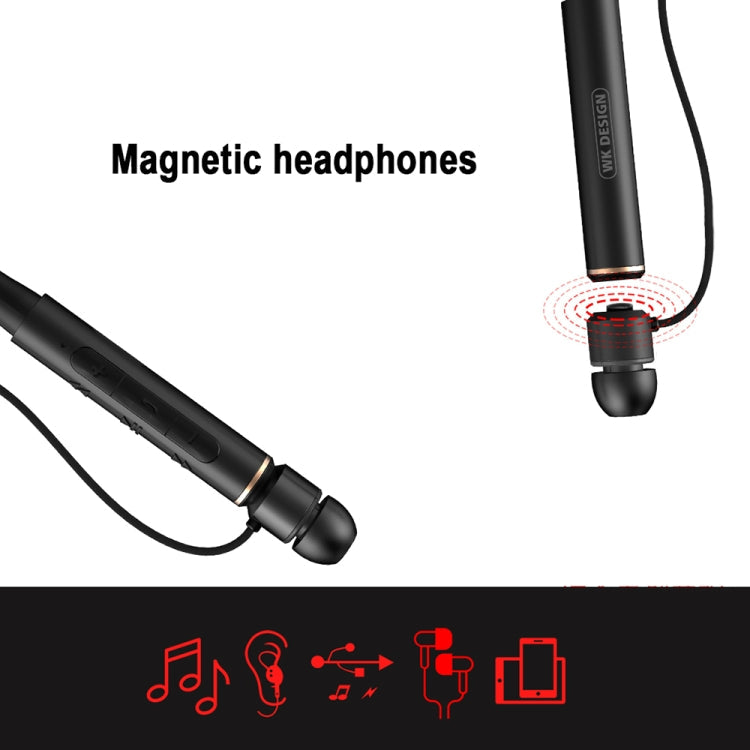 WK Ling Yue Series BD550 Bluetooth 4.1 Auricular Bluetooth con Control por Cable de adsorción Magnética montado en el cuello llamadas de asistencia (Negro)