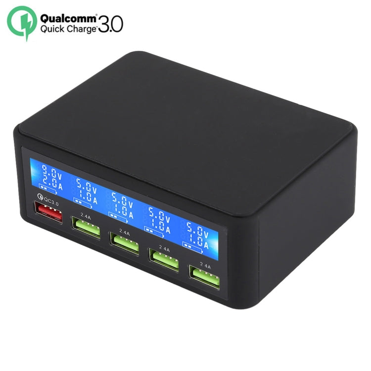 10A Max Output 5 X USB Ports Charger with Smart LCD Display (Black)