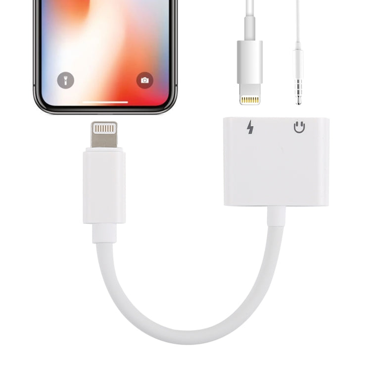 GL011 8 Pin Female + 3.5mm Female to 8 Pin Male 2 in 1 Audio Charging Adapter For iPhone XR / iPhone XS MAX / iPhone X &amp; XS / iPhone 8 &amp; 8 Plus / iPhone 7 &amp; 7 Plus / iPhone 6 &amp; 6s and 6 Plus and 6s Plus / iPad (White)