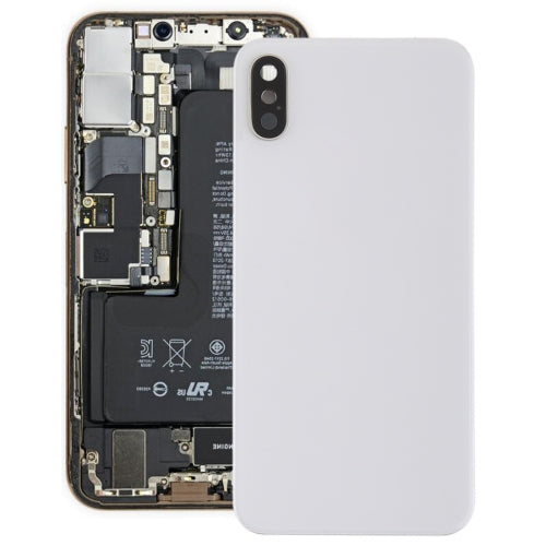 Coque arrière de batterie avec lunette et objectif de caméra arrière et adhésif pour iPhone XS (Blanc)