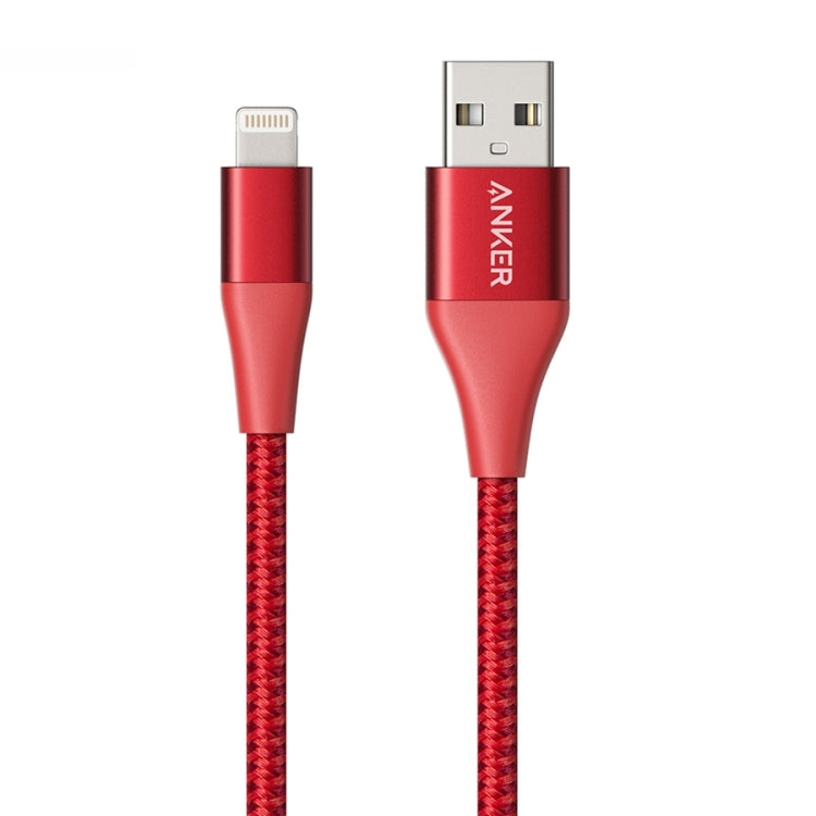 ANKER A8452 Powerline + II USB to 8 Pin Apple MFI Certified Nylon Trolleys with Charging Data Cable length: 0.9 m (Red)