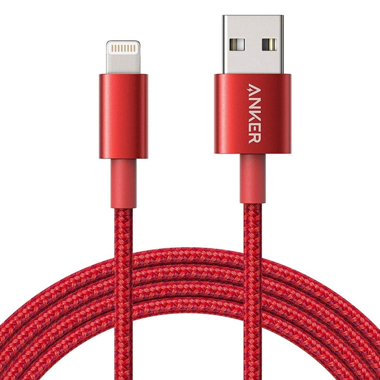 ANKER Cable de Datos de Carga de tejido de Nylon certificado Apple MFI de USB a 8 Pines longitud: 1 m (Rojo)