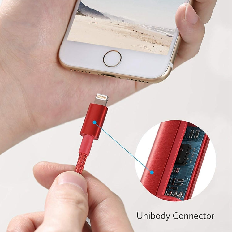 ANKER USB to 8 Pin Apple MFI Certified Nylon Fabric Charging Data Cable Length: 1m (Red)