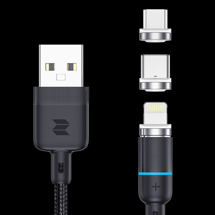 Rock G10 1m 3A 3 en 1 USB a 8 Pines + USB-C / Type-C + Micro USB Trenzado Magnético de Carga Rápida y Cable de Sincronización