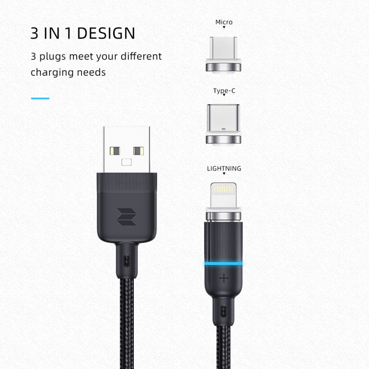 Rock G10 1m 3A 3 in 1 USB to 8 Pin + USB-C / Type-C + Micro USB Magnetic Braided Fast Charging and Sync Cable