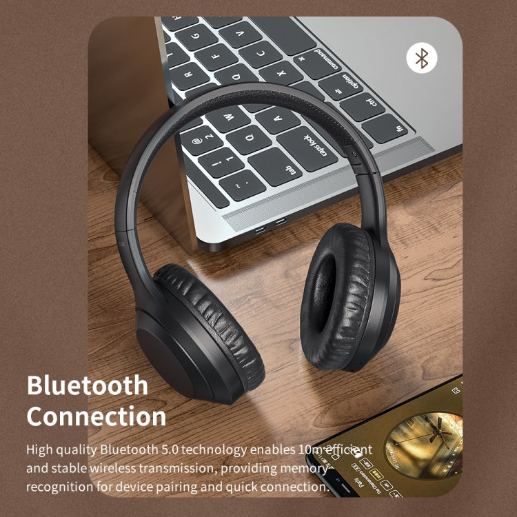 Rock Space O2 HiFi Bluetooth 5.0 Casque sans fil avec prise en charge du microphone Carte TF (Noir)