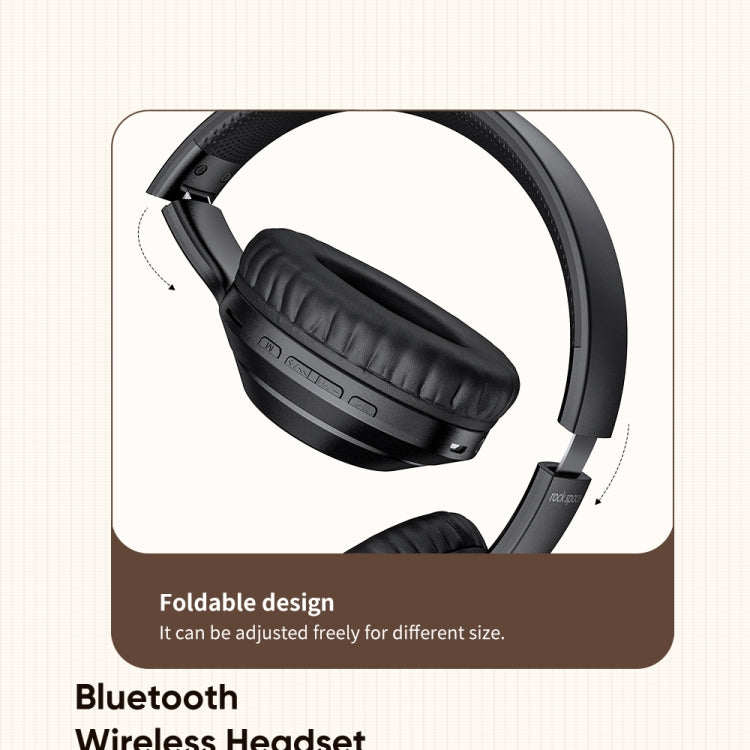 Rock Space O2 HiFi Bluetooth 5.0 Casque sans fil avec prise en charge du microphone Carte TF (Noir)