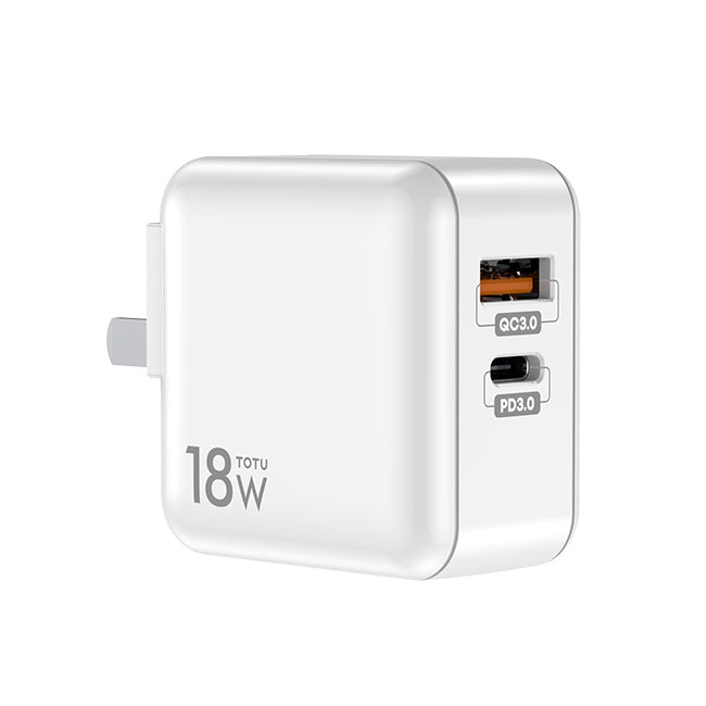 Totudesign HTY-0902000 Sharp Series 18W PD + QC 3.0 Dual USB Travel Charger Power Adapter US Plug (Blanc)