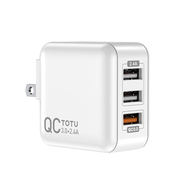 Totudesign CACQ-08 Sharp Series QC 3.0 + 2.4A Travel Charger Power Adapter with Three USB US Plug (White)